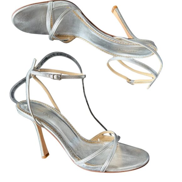 Jimmy Choo Cruise Collection Gloria Silver Ankle Strap Glitter Heels Eu Size 41 - Picture 3 of 13